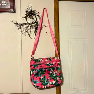 Vera Bradley shoulder bag 12x12 two zippers on front  1 inside pink/green/blue
